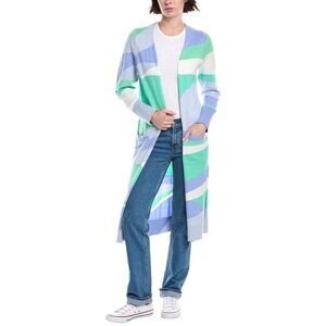 Wispr Womens  Abstract Maxi Silk-Blend Cardigan, Blue